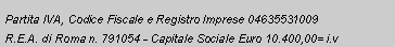 Casella di testo: Partita IVA, Codice Fiscale e Registro Imprese 04635531009R.E.A. di Roma n. 791054 - Capitale Sociale Euro 10.400,00= i.v